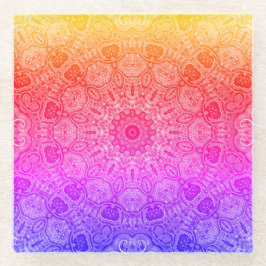 Neon-Pink-Gelb-Blau-Mandala-Kaleidoskop-Muster Glasuntersetzer