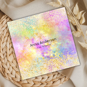 Neon Pink Gelb Lila Opalstein Gold Glitter Quadratische Visitenkarte