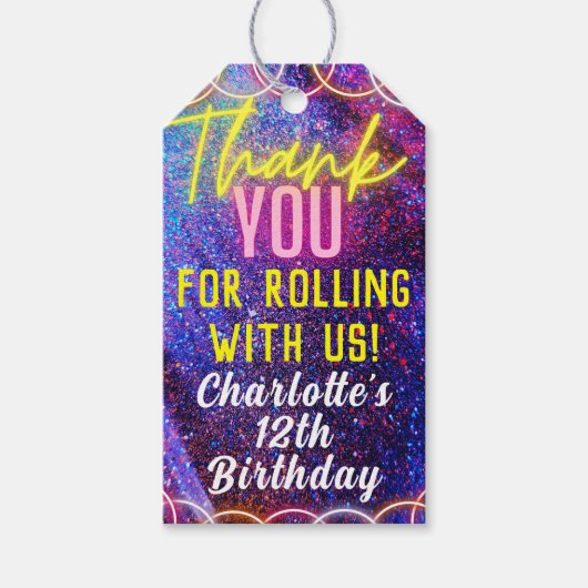 Neon Pink Girl's Roller Skaten Party Vielen Dank Geschenkanhänger (Vorderseite)