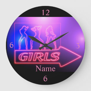 Neon Pink Girls Sign Thunder_Cove Große Wanduhr
