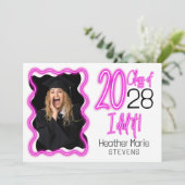 Neon Pink Glow Class 2025 Foto Abschluss Einladung (Stehend Vorderseite)