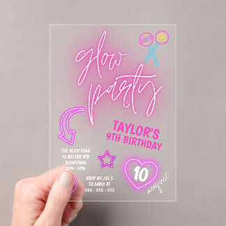 Neon Pink Glow Party Geburtstag Acryleinladungen