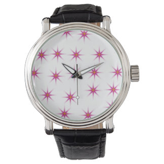 Neon Pink Glows Stars Pattern Armbanduhr