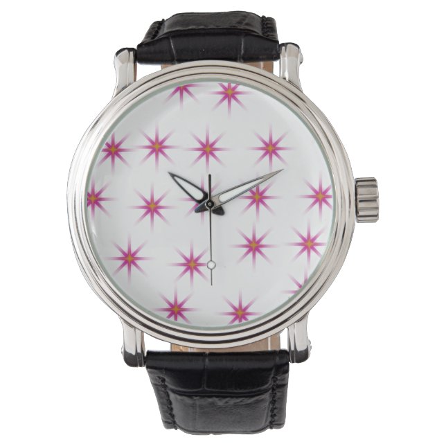 Neon Pink Glows Stars Pattern Armbanduhr (Vorderseite)