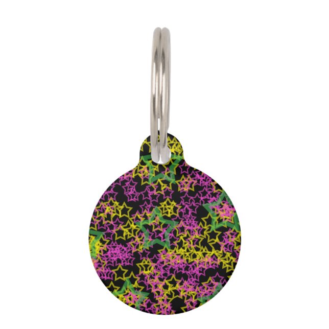 Neon Pink Green and Yellow Stars Pattern Tiermarke (Vorderseite)