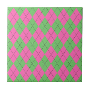 Neon Pink Green Raute Diamond Pattern Fliese