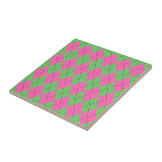 Neon Pink Green Raute Diamond Pattern Fliese (Seite)