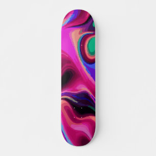 Neon Pink Grün und Blau Abstract Paint Swirl Skateboard