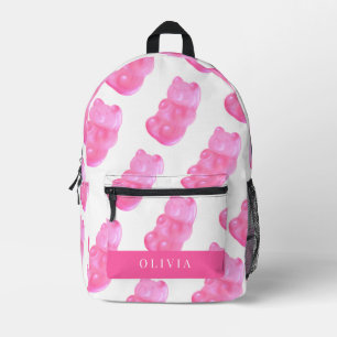 Neon Pink Gummy Bärenmuster Bedruckter Rucksack