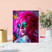 Neon Pink-haarige Frau mit Spiegelbrille - m Acrylschild (Hochzeit)