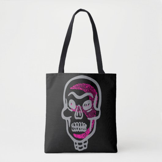 Neon Pink Halloween Skull Tasche (Vorderseite)