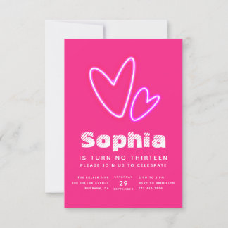 Neon Pink Hearts Geburtstagsparty Einladung