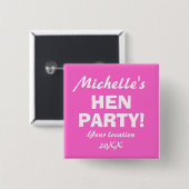 Neon-pink-hen-Party-Abzeichen-Taste für Mädchen Button (Vorne & Hinten)