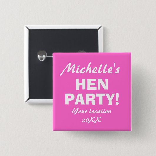 Neon-pink-hen-Party-Abzeichen-Taste für Mädchen Button (Vorne & Hinten)