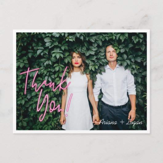 Neon-Pink-Herz und typografisches Foto mit elektri Postkarte (Vorderseite)