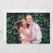 Neon-Pink-Herz und typografisches Foto mit elektri Save The Date (Vorderseite)