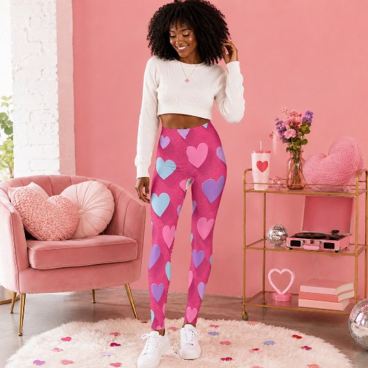 Neon Pink Herzmuster Leggings
