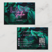 Neon Pink Lash Studio QR Code Beruflich Visitenkarte (Vorne/Hinten)