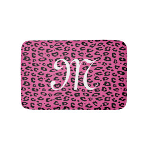 Neon pink Leopard-Tierdruck-Monogramm-Badezimmerte Badematte