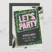 Neon Pink "Let's Party" Boxwood Einladung zum Gebu (Vorne/Hinten)