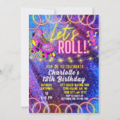 Neon Pink Let's Roll Girl's Roller Skaten Party Einladung (Vorderseite)