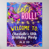 Neon Pink Let's Roll Roller Skaten Party Willkomme Poster (Vorne)
