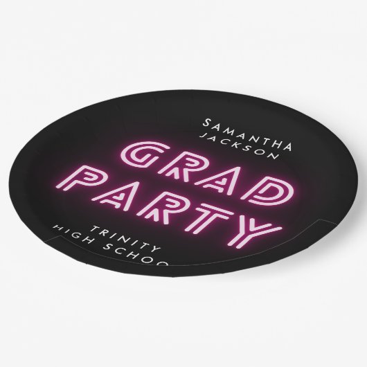 Neon Pink Lights Class High School Abschluss Pappteller (Schrägansicht)