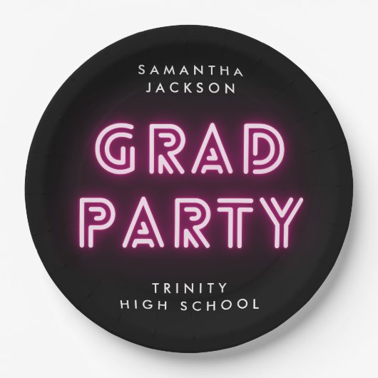 Neon Pink Lights Class High School Abschluss Pappteller (Vorderseite)