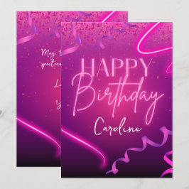Neon Pink Lila Confetti Happy Birthday Feiertagskarte