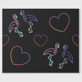 Neon Pink Lila Flamingo und Herz Geschenkpapier (Flach)