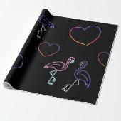 Neon Pink Lila Flamingo und Herz Geschenkpapier (Ungerollt)