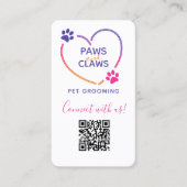 Neon Pink Lila Pet Grooming QR Code Visitenkarte (Vorderseite)