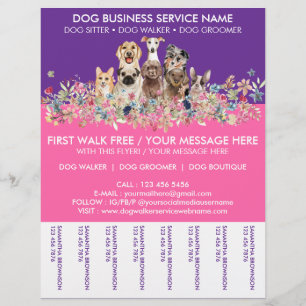 Neon Pink lila Rassen Hunde-Spaziergang-Service Flyer
