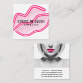 Neon Pink Lippen Makeup Artist Business Card Quadratische Visitenkarte (Vorne/Hinten)