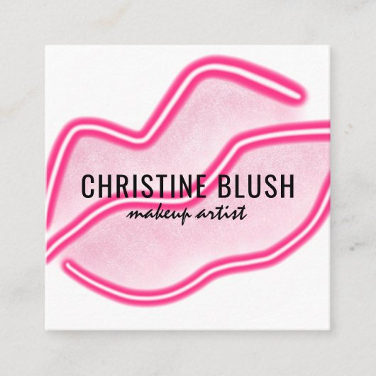 Neon Pink Lippen Makeup Artist Business Card Quadratische Visitenkarte (Vorderseite)