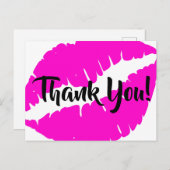 Neon Pink Lipstick Big Kiss Danke Postkarte (Vorne/Hinten)