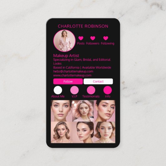 Neon Pink Makeup beauty Social Media Influencer Visitenkarte (Vorderseite)