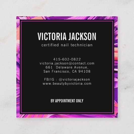 Neon Pink Moderner Abstrakter Salon Quadratische Visitenkarte (Rückseite)