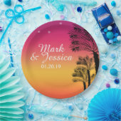 Neon Pink Ombre Tropical Tree Sunset Beach Pappteller (Party)