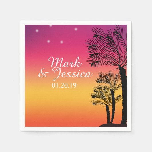 Neon Pink Ombre Tropical Tree Sunset Beach Serviette (Vorderseite)