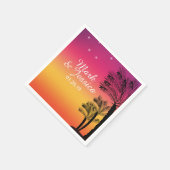 Neon Pink Ombre Tropical Tree Sunset Beach Serviette (Ecke)
