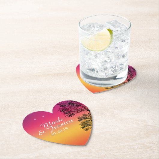 Neon Pink Ombre Tropical Tree Sunset Beach Untersetzer (Vor Ort)