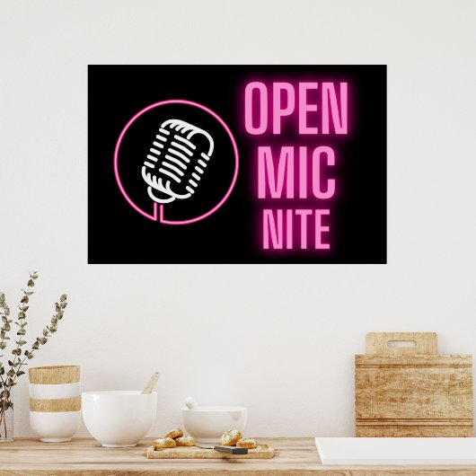 Neon Pink Open Mic Nite Poster (Küche)