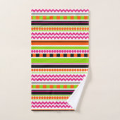 Neon Pink Orange Green Geometric Stripes Pattern Badhandtuch Set (Handtuch)