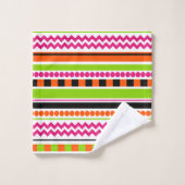Neon Pink Orange Green Geometric Stripes Pattern Badhandtuch Set (Waschlappen)