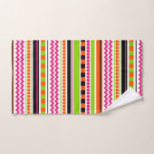 Neon Pink Orange Green Geometric Stripes Pattern Badhandtuch Set (Handtuch)