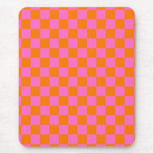 Neon-Pink Orange Kariert Checkerboard Vintage Mousepad