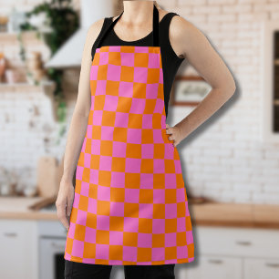 Neon-Pink Orange Kariert Checkerboard Vintage Schürze