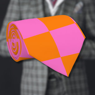 Neon-Pink Orange Kariert Schachbrett Retro Krawatte