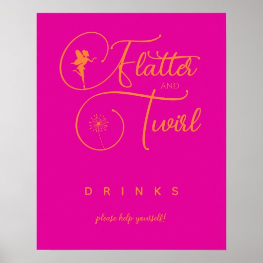 Neon Pink Orange Minimalistisch Fairy Drinks Poster (Vorne)